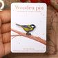 Great tit pin - wooden bird brooch