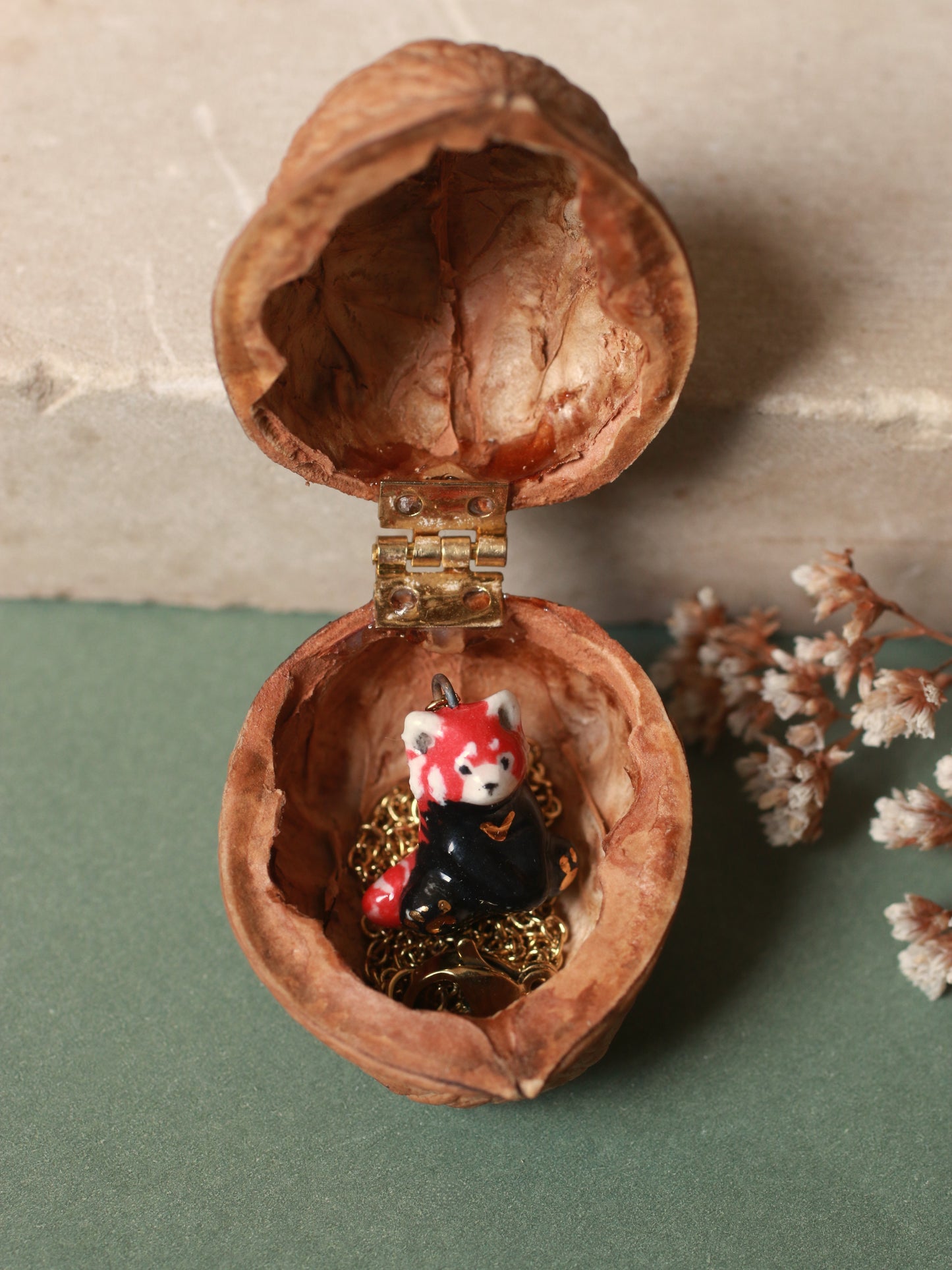 Red Panda necklace in a walnut box