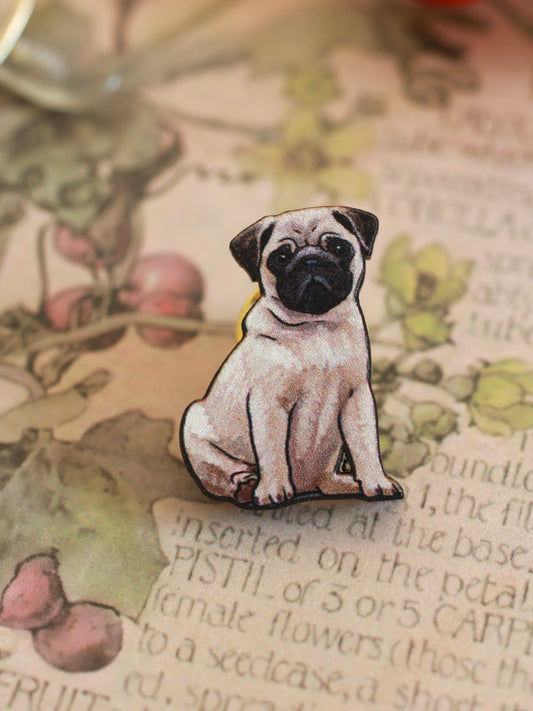 Pug pin - wooden dog brooch