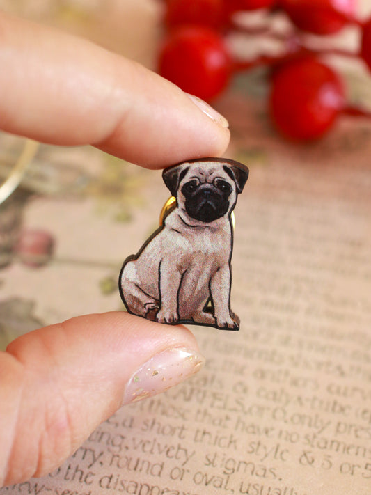 Pug pin - wooden dog brooch