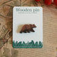 Grizzly bear pin - wooden brown bear brooch