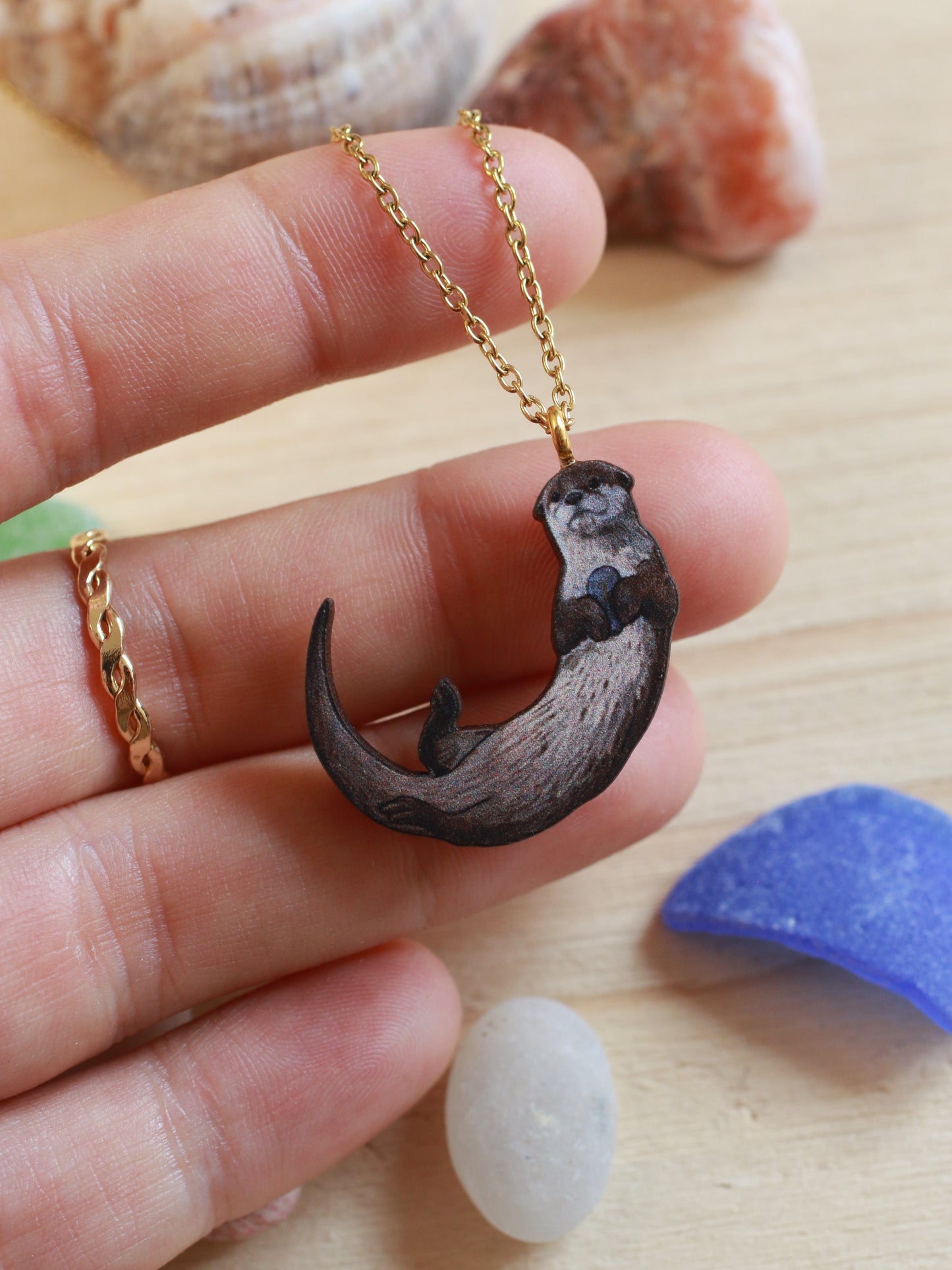 Otter necklace - wooden otter pendant