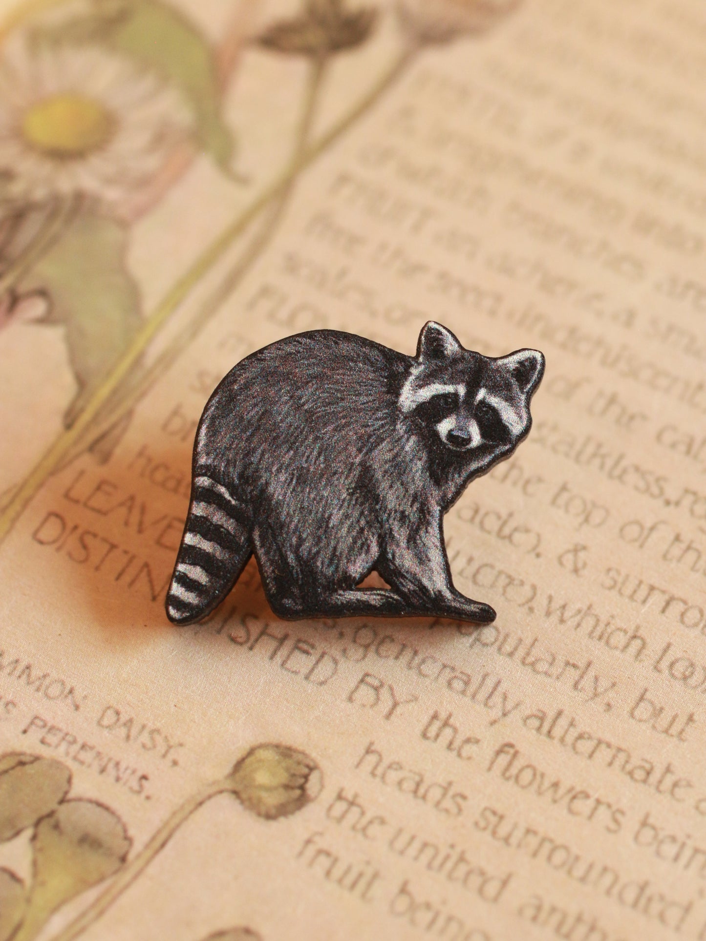 Raccoon pin - Wooden raccoon brooch