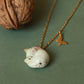 Sleeping cat necklace in a walnut box