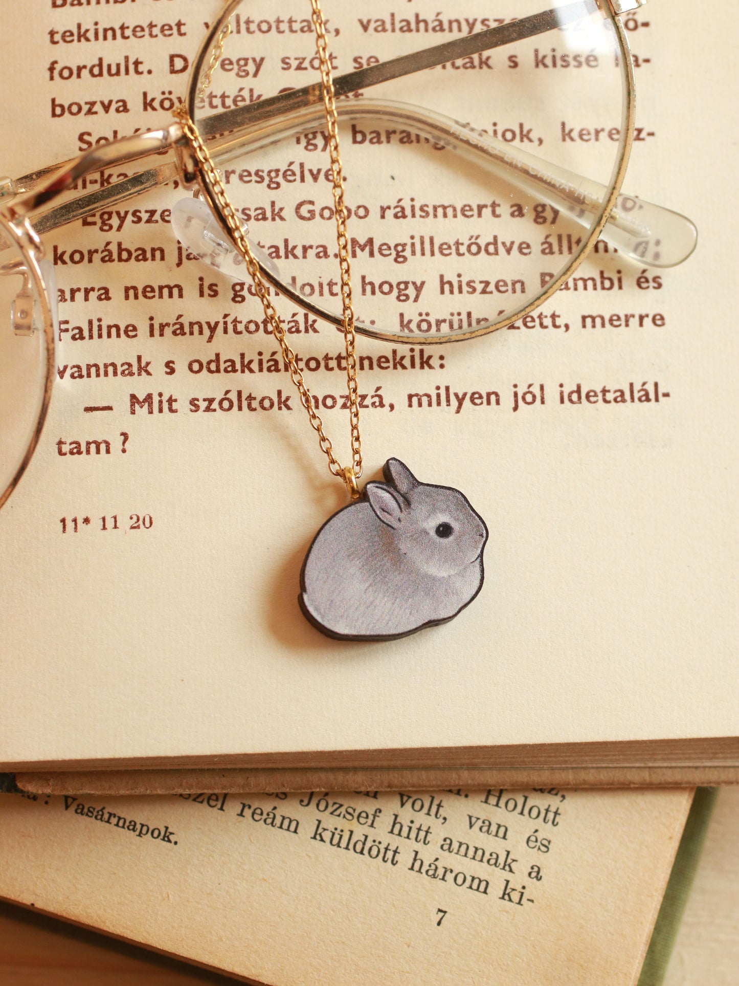 Gray Rabbit necklace - gray bunny pendant