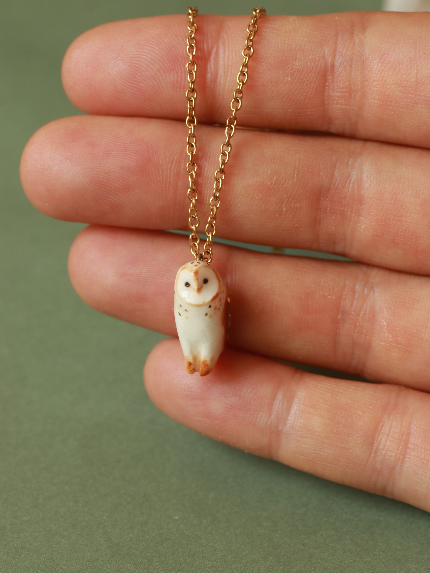 Barn owl necklace in a nutshell box