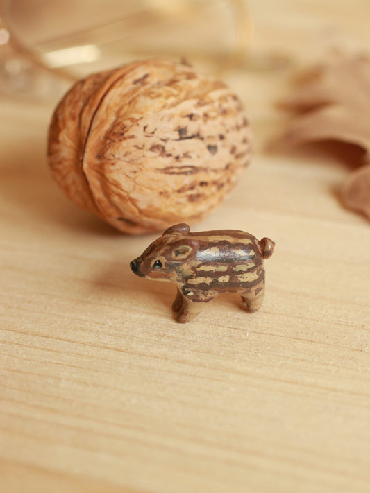 Boar pig figure in a walnut box