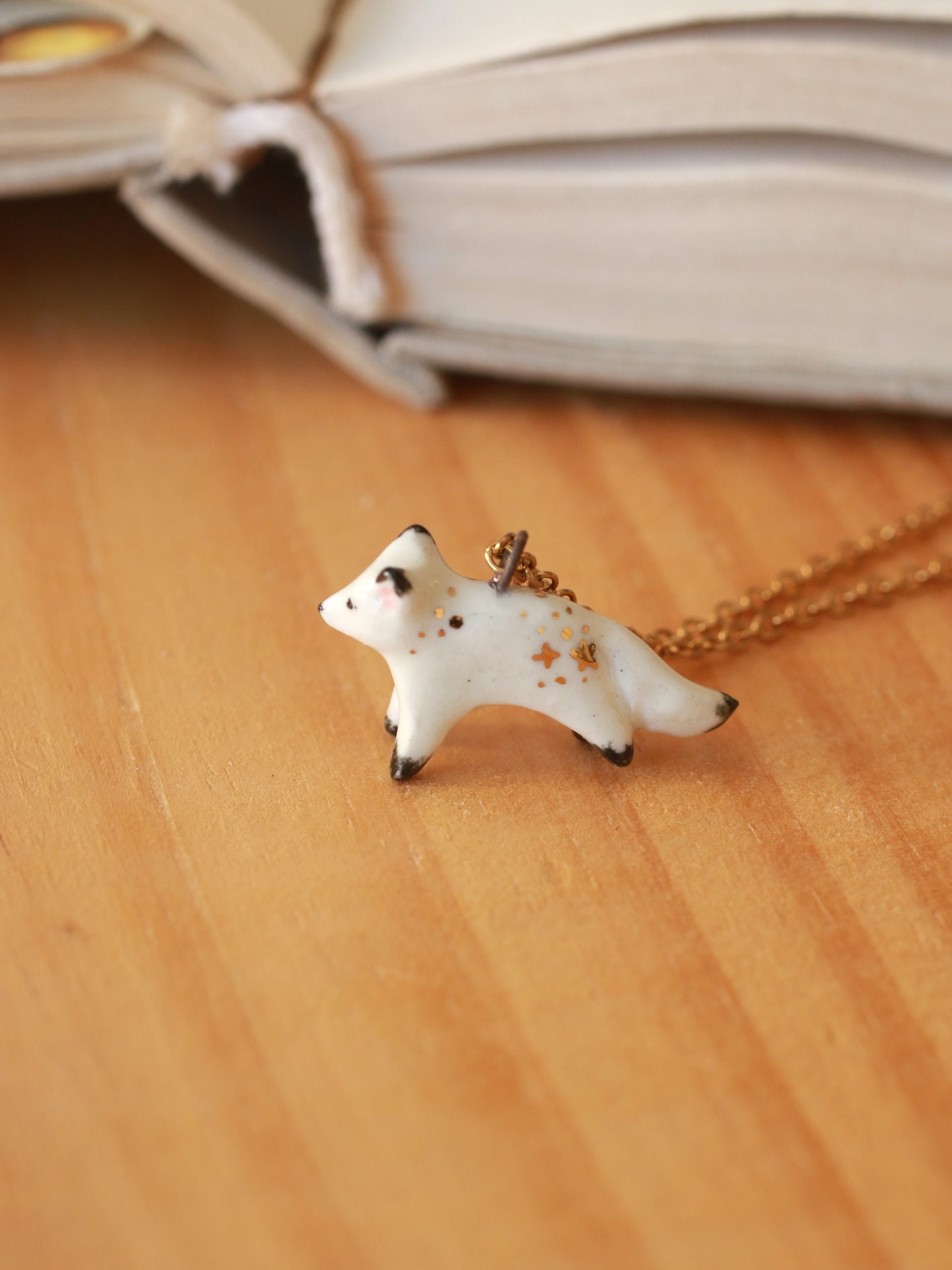 Starry arctic fox necklace