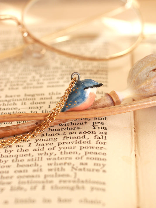 Nuthatch necklace - 22k gold details