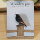 Black redstart pin - wooden bird brooch