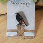 Black redstart pin - wooden bird brooch