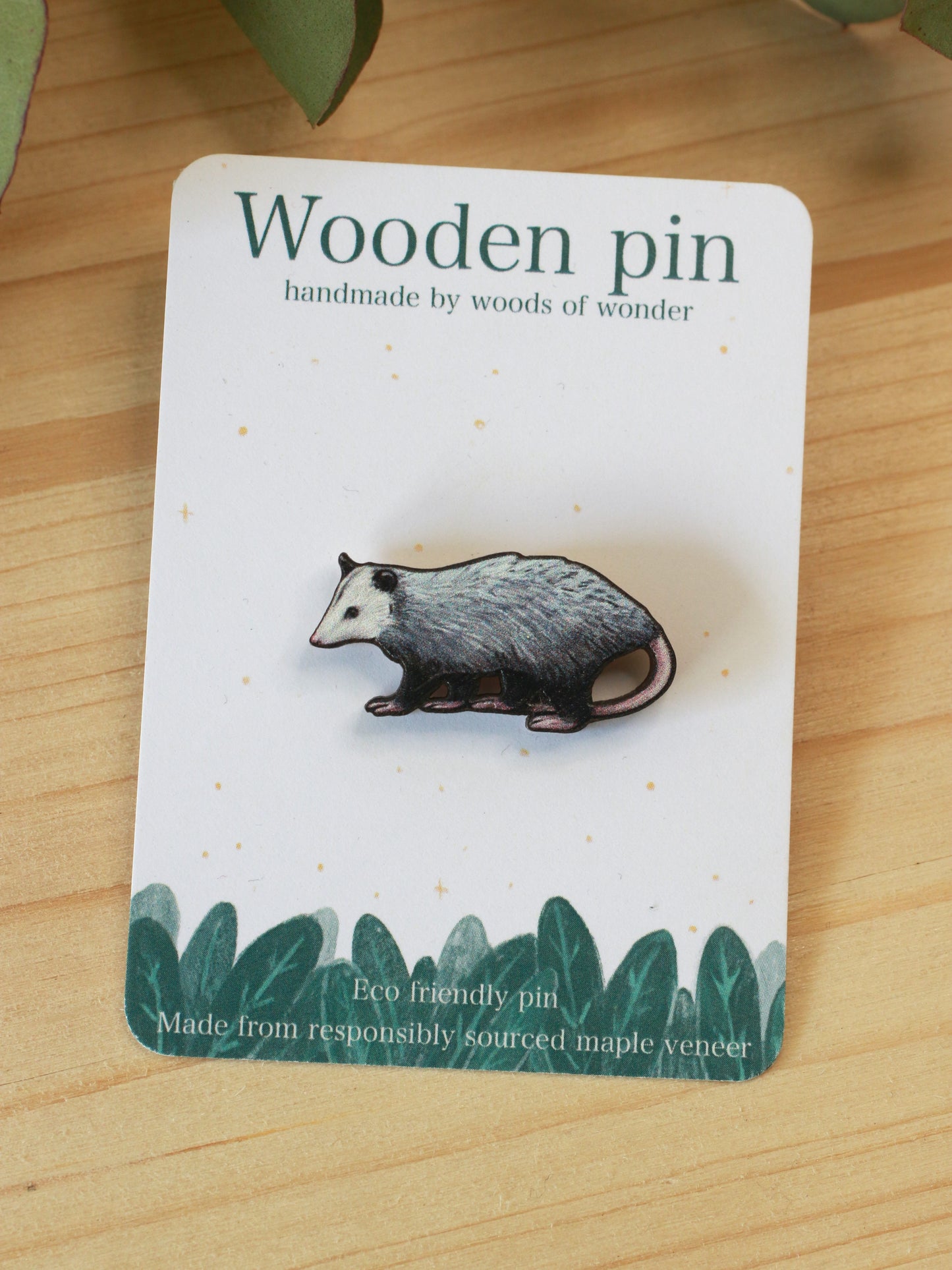 Opossum pin - Wooden opossum brooch