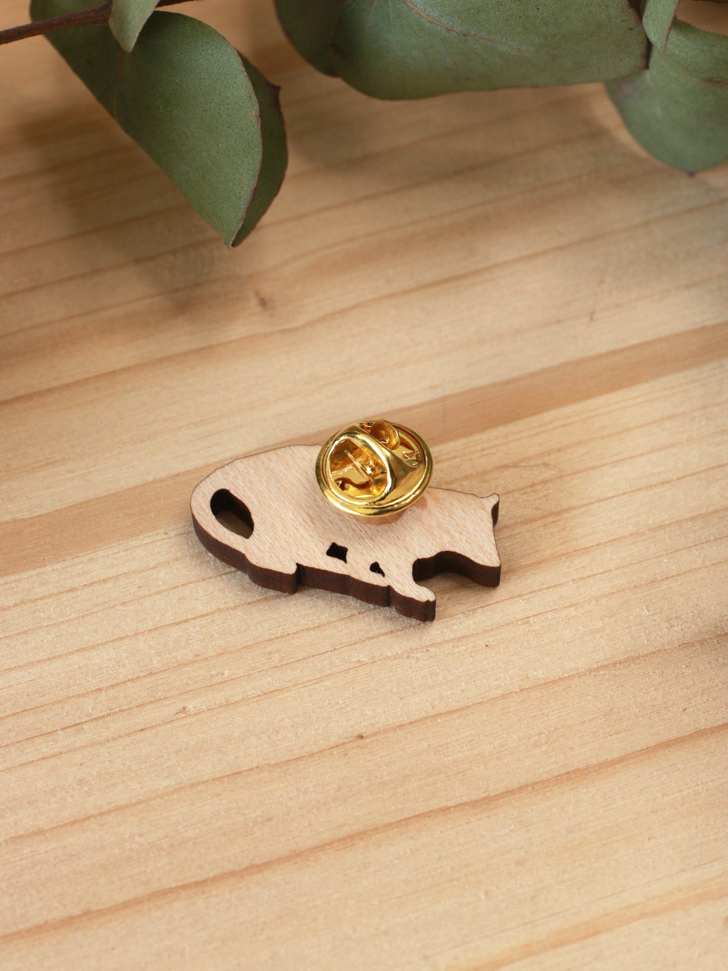 Opossum pin - Wooden opossum brooch