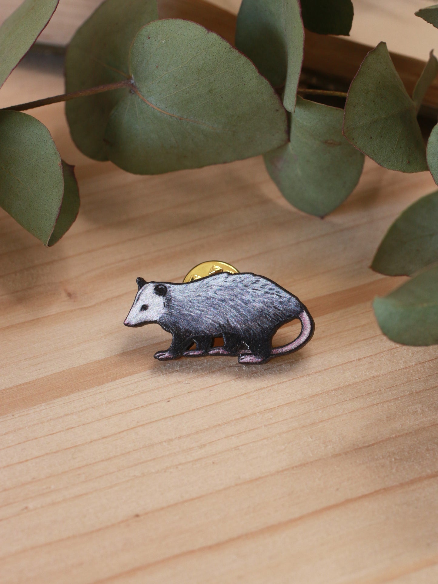 Opossum pin - Wooden opossum brooch