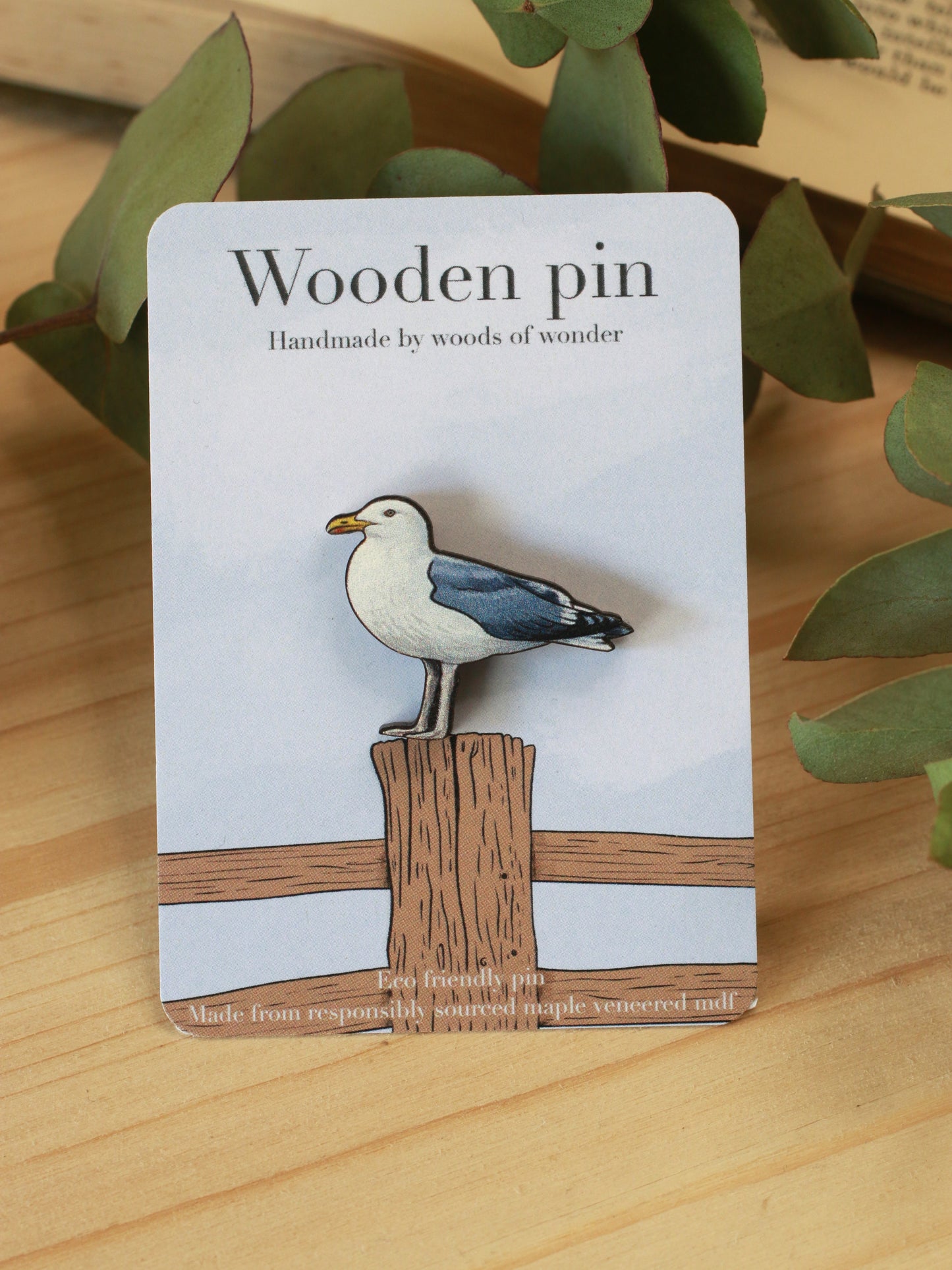 Seagull pin - wooden Seagull brooch