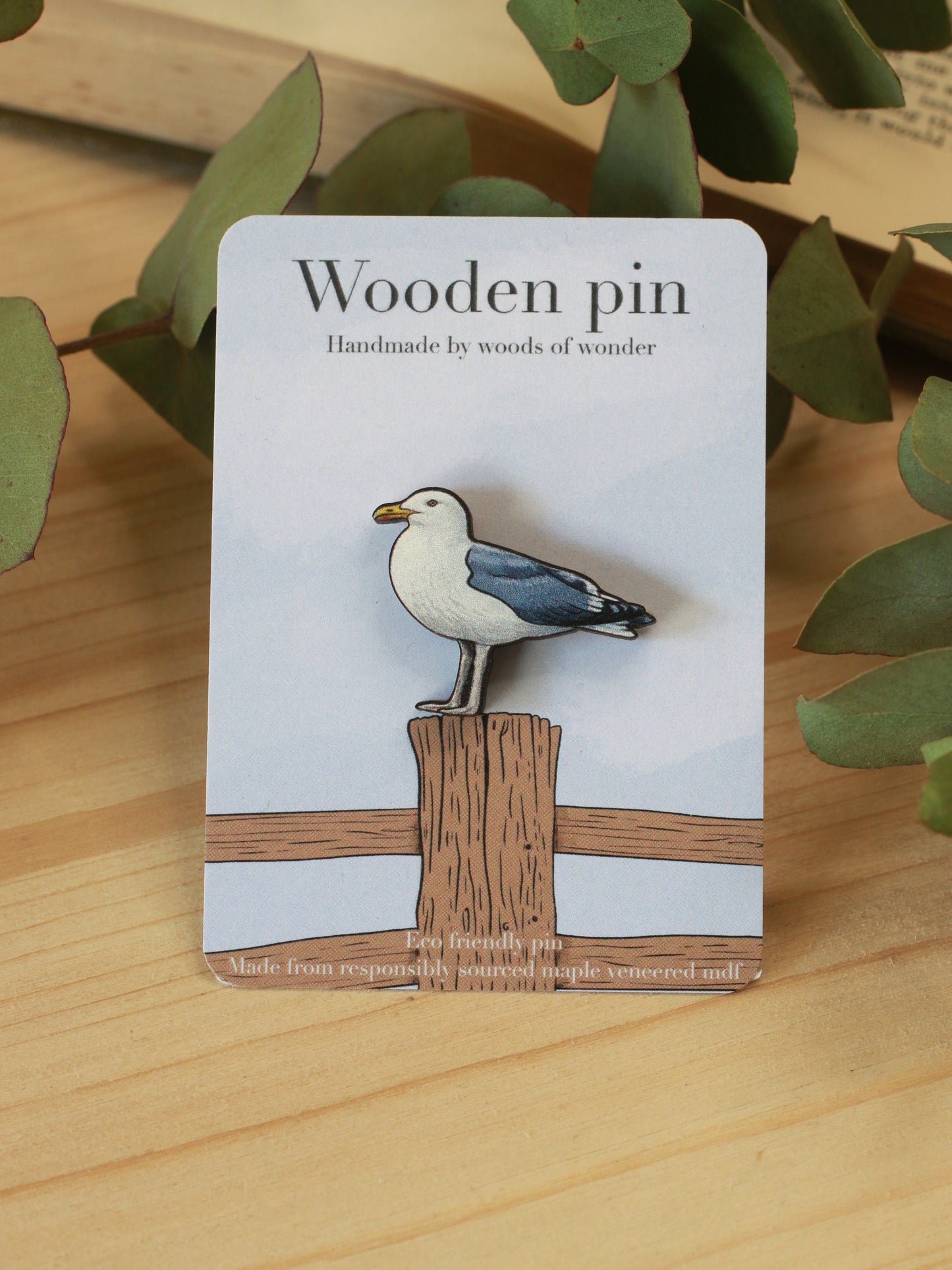 Seagull pin - wooden Seagull brooch