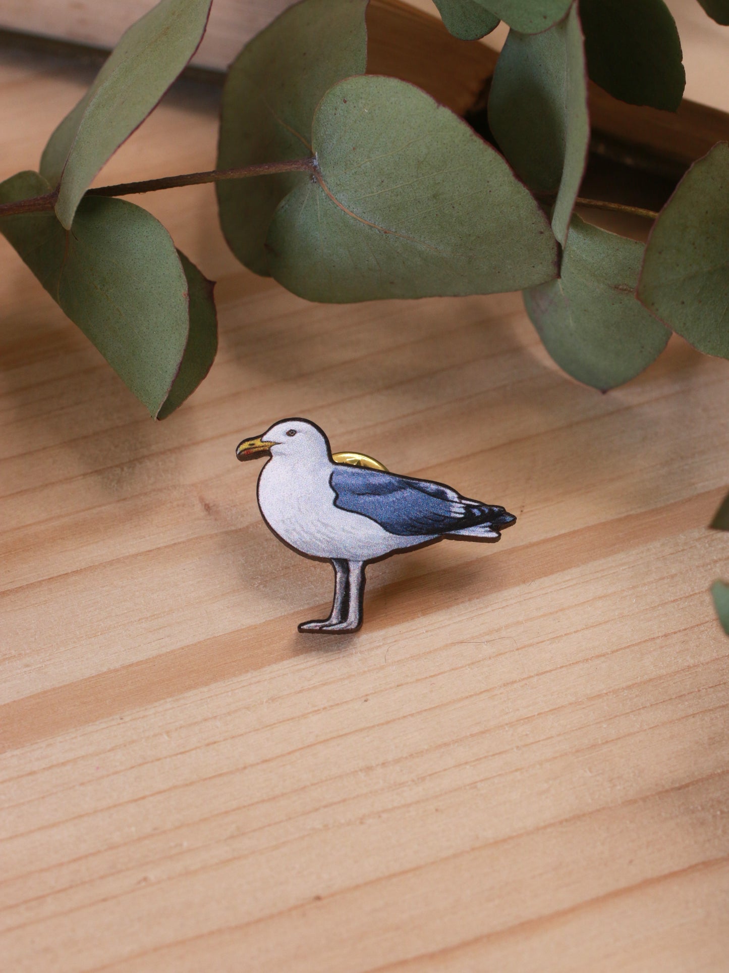 Seagull pin - wooden Seagull brooch