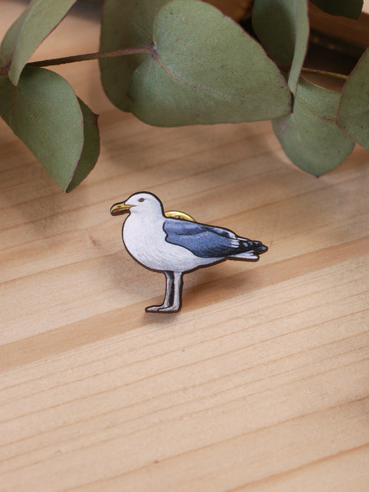 Seagull pin - wooden Seagull brooch