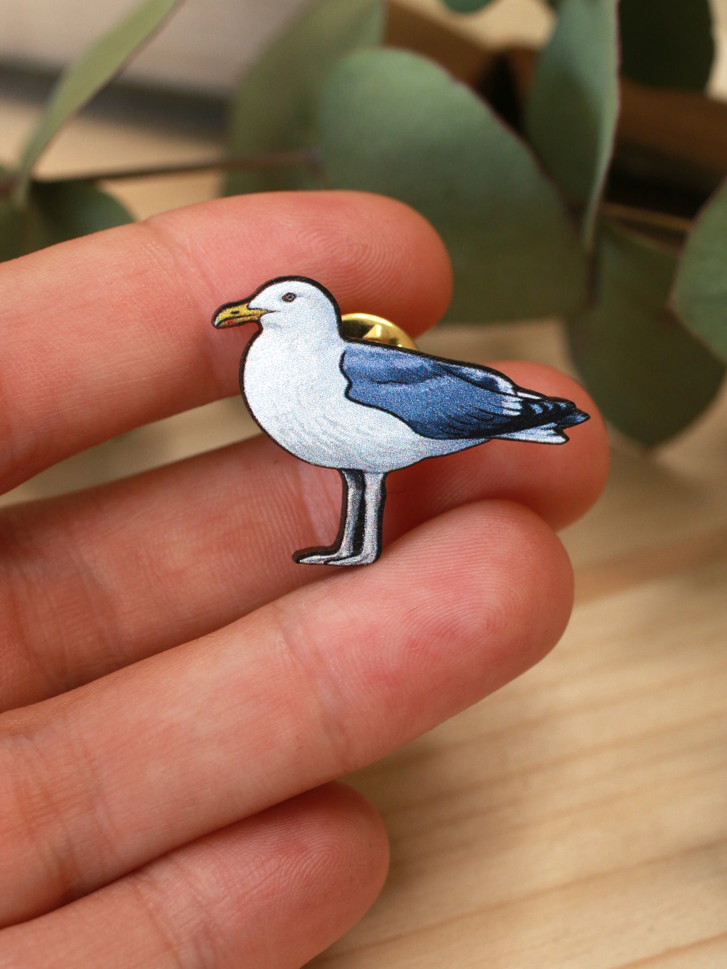 Seagull pin - wooden Seagull brooch