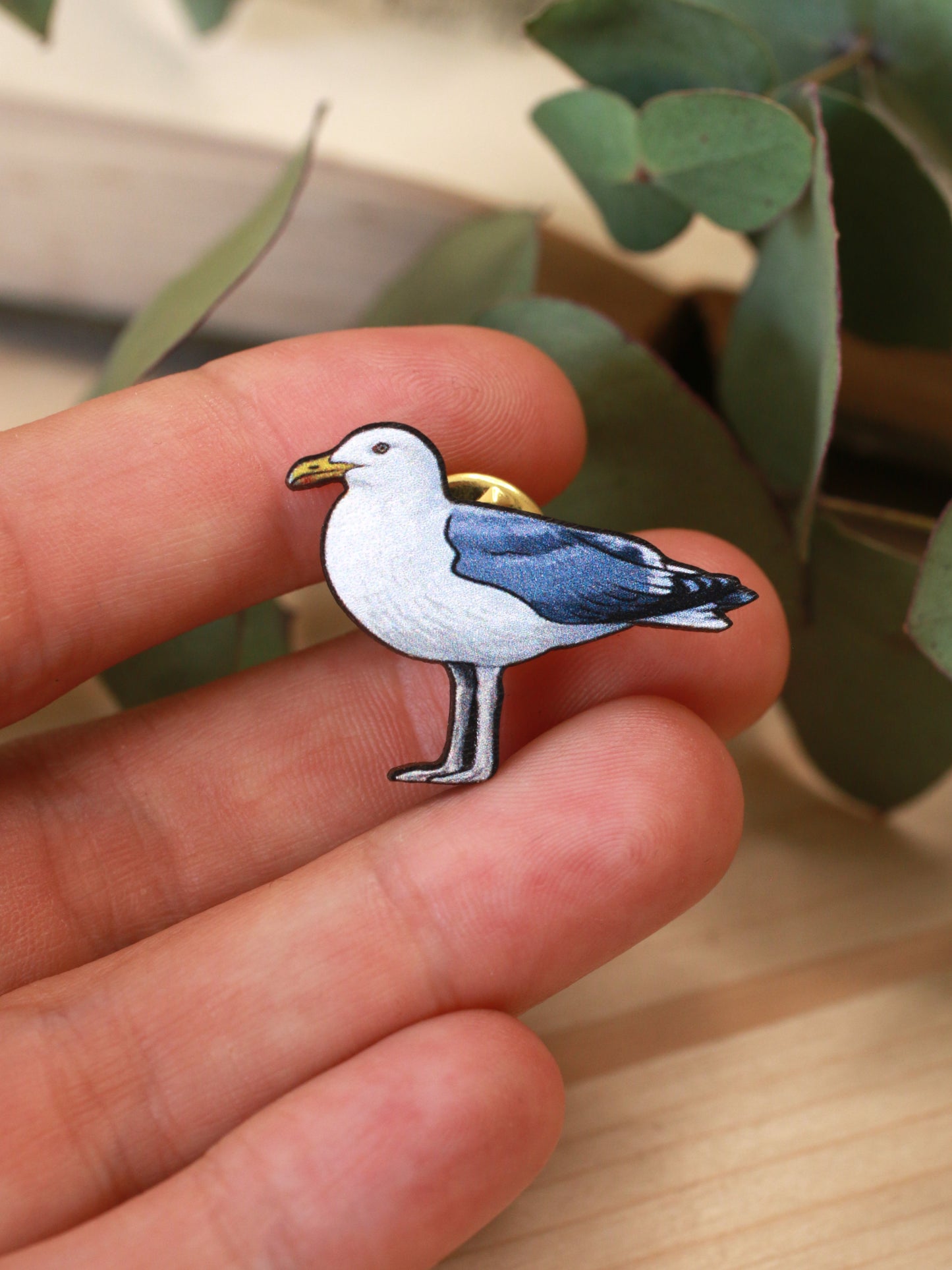 Seagull pin - wooden Seagull brooch