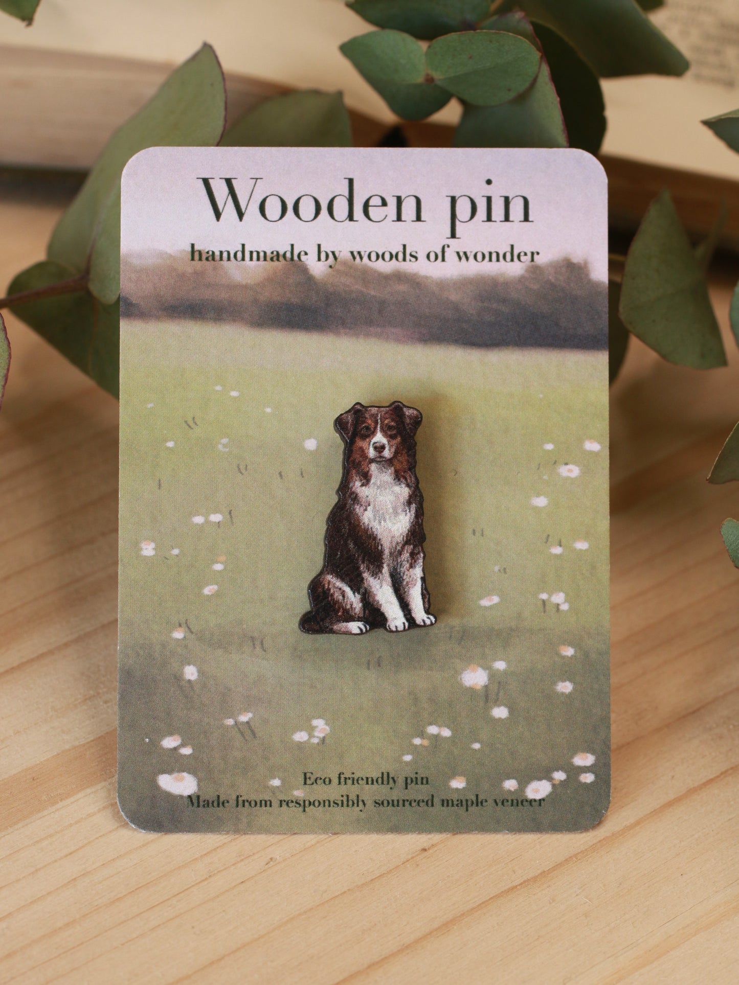 Australian shepherd pin - wooden dog brooch