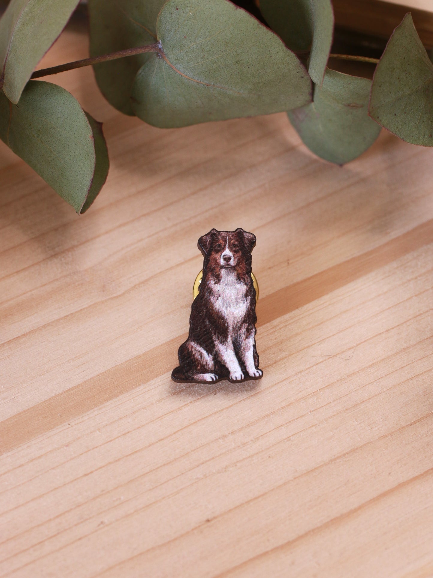 Australian shepherd pin - wooden dog brooch