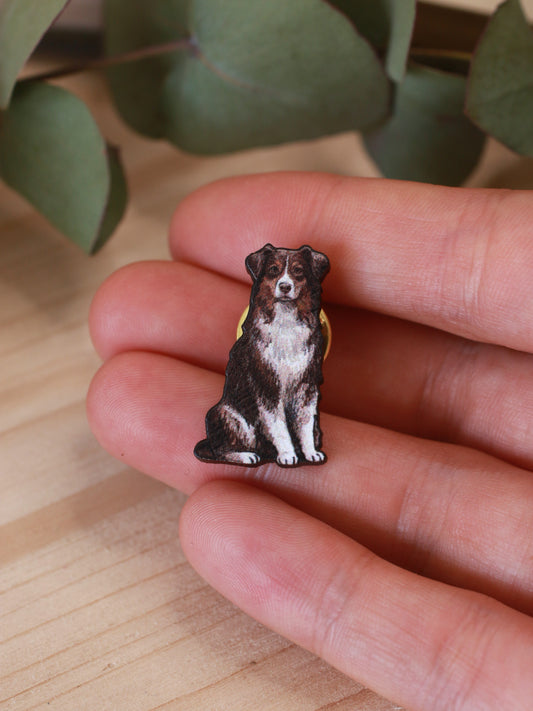 Australian shepherd pin - wooden dog brooch