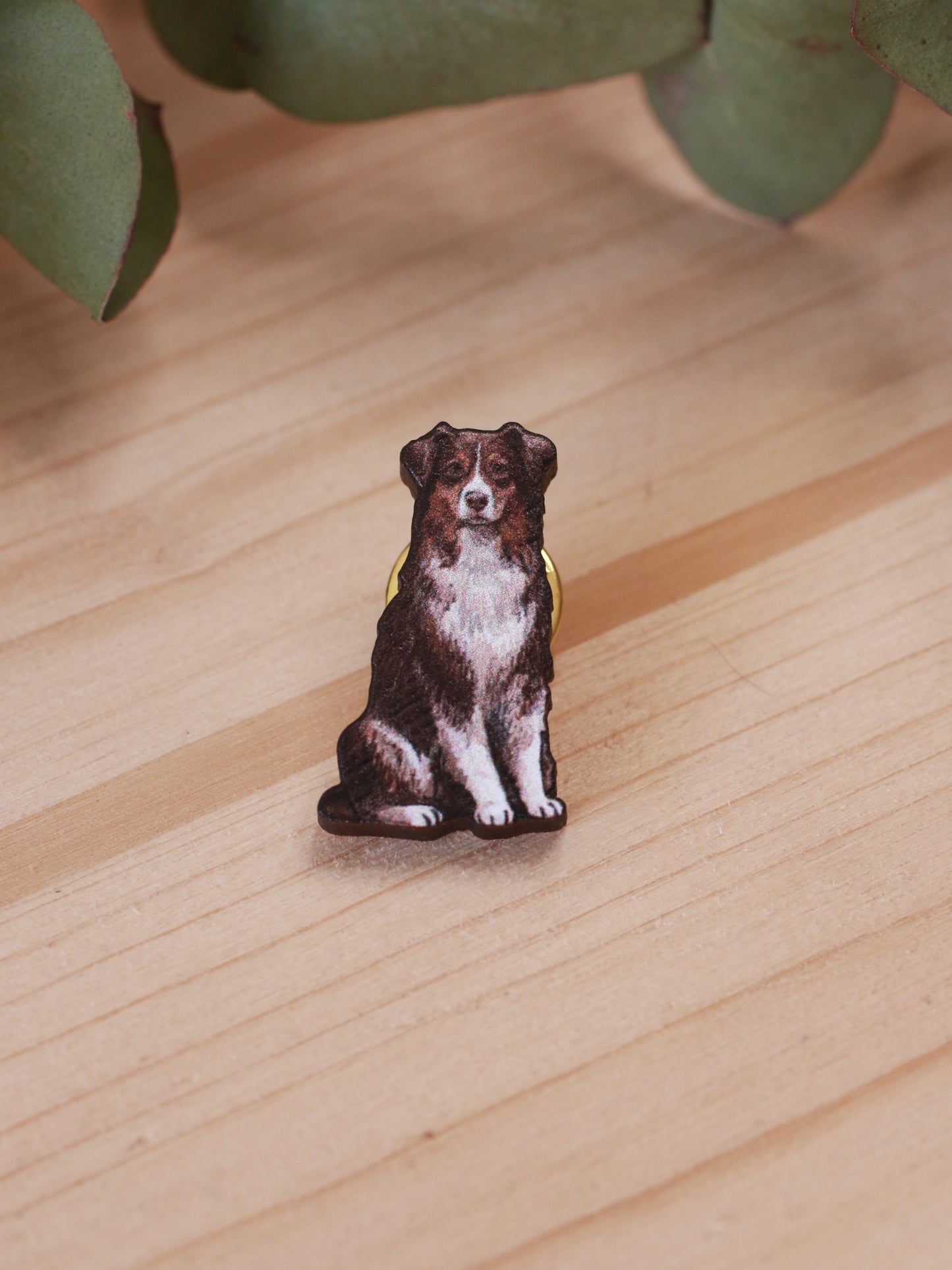 Australian shepherd pin - wooden dog brooch