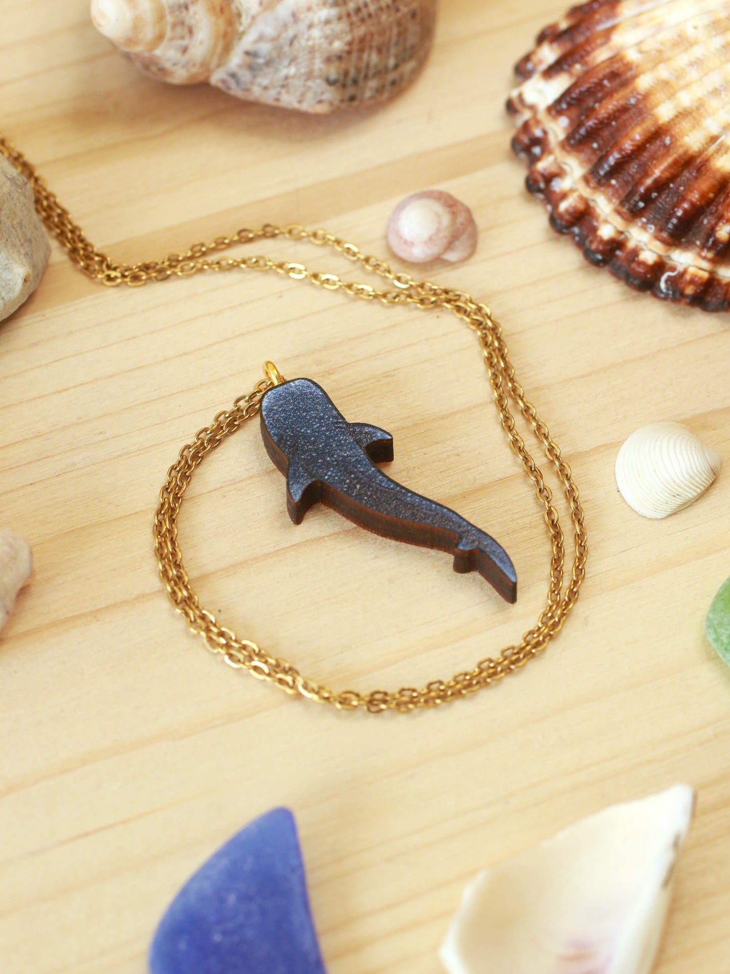 Whale shark necklace - wooden pendant