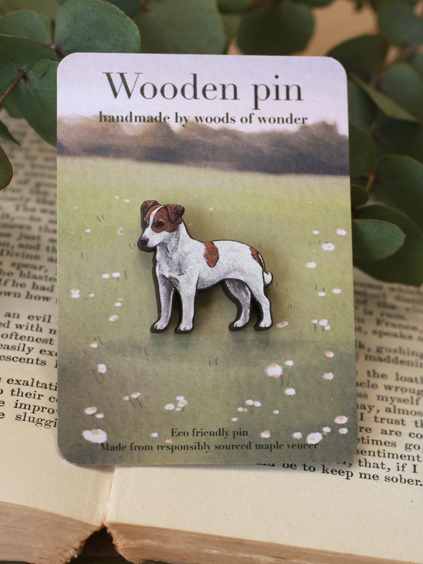 Jack russell terrier pin - wooden dog brooch