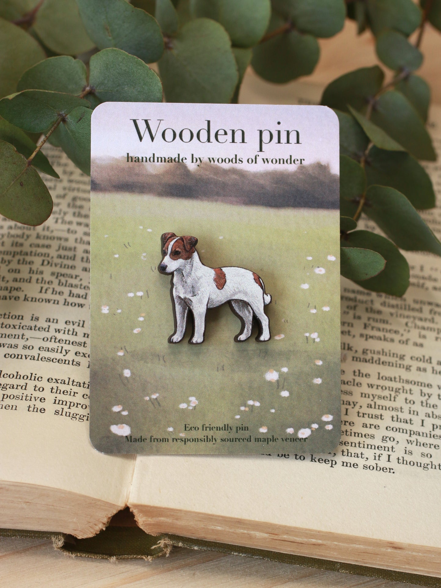 Jack russell terrier pin - wooden dog brooch