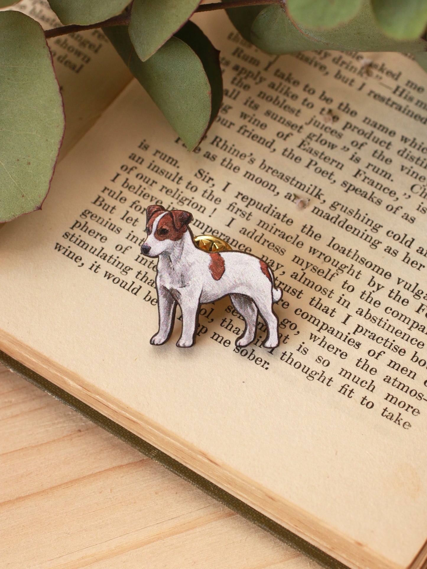 Jack russell terrier pin - wooden dog brooch