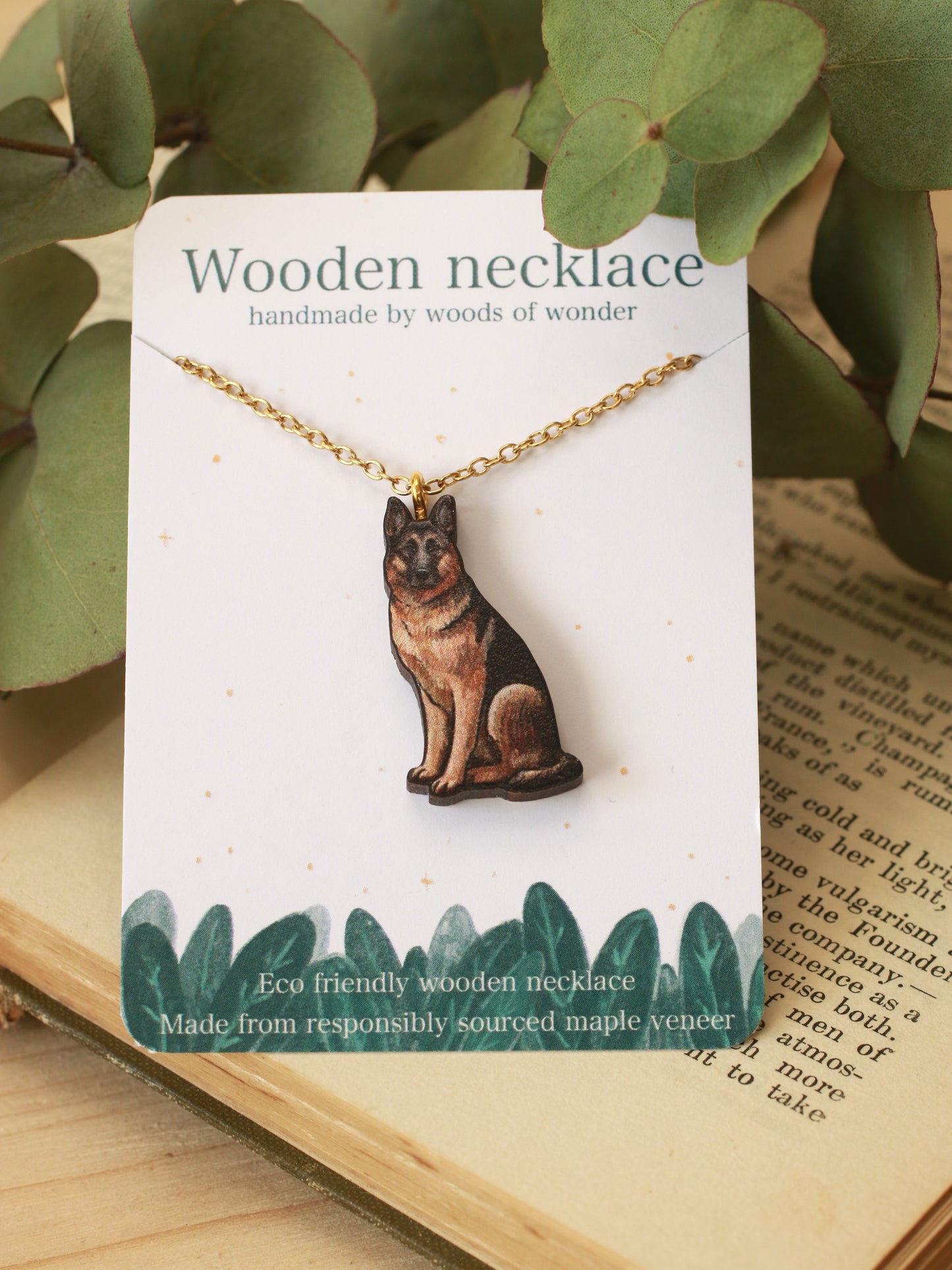 German shepherd necklace - wooden dog pendant