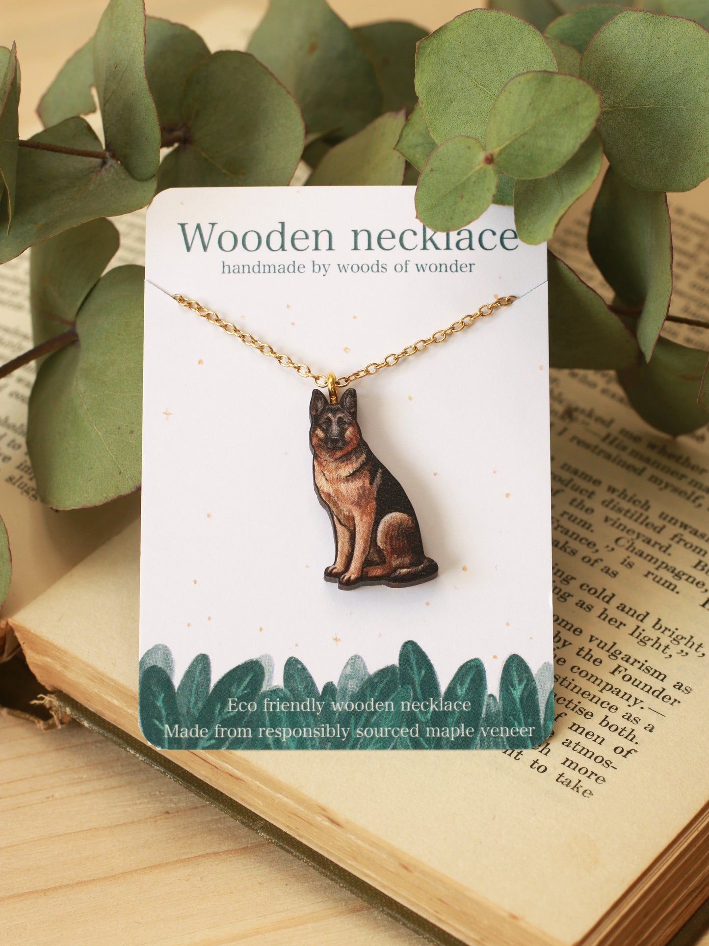 German shepherd necklace - wooden dog pendant