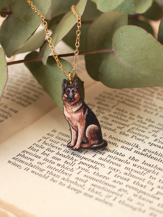 German shepherd necklace - wooden dog pendant