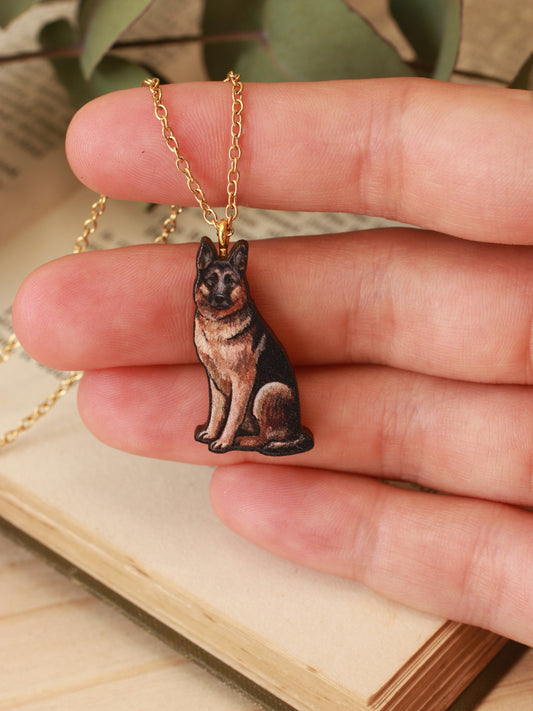 German shepherd necklace - wooden dog pendant