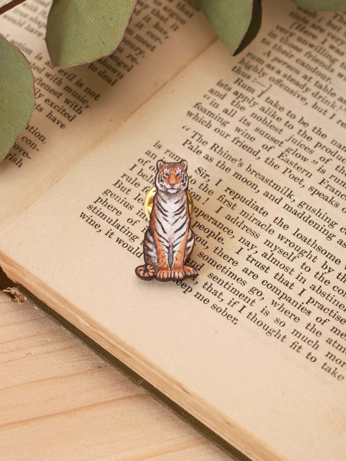 Tiger pin - wooden tiger brooch