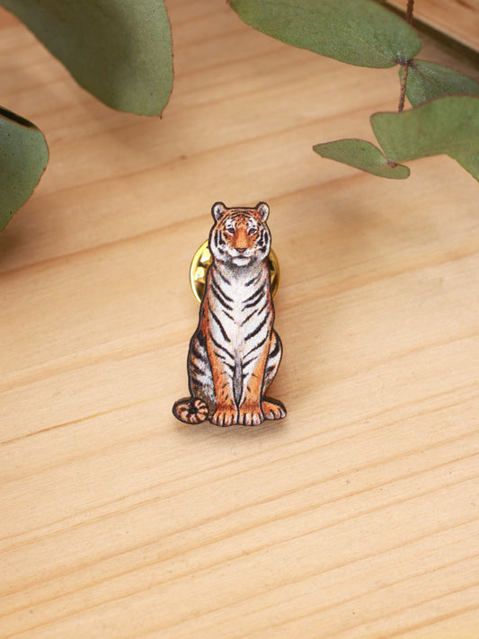 Tiger pin - wooden tiger brooch