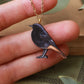 Black redstart necklace - wooden bird pendant