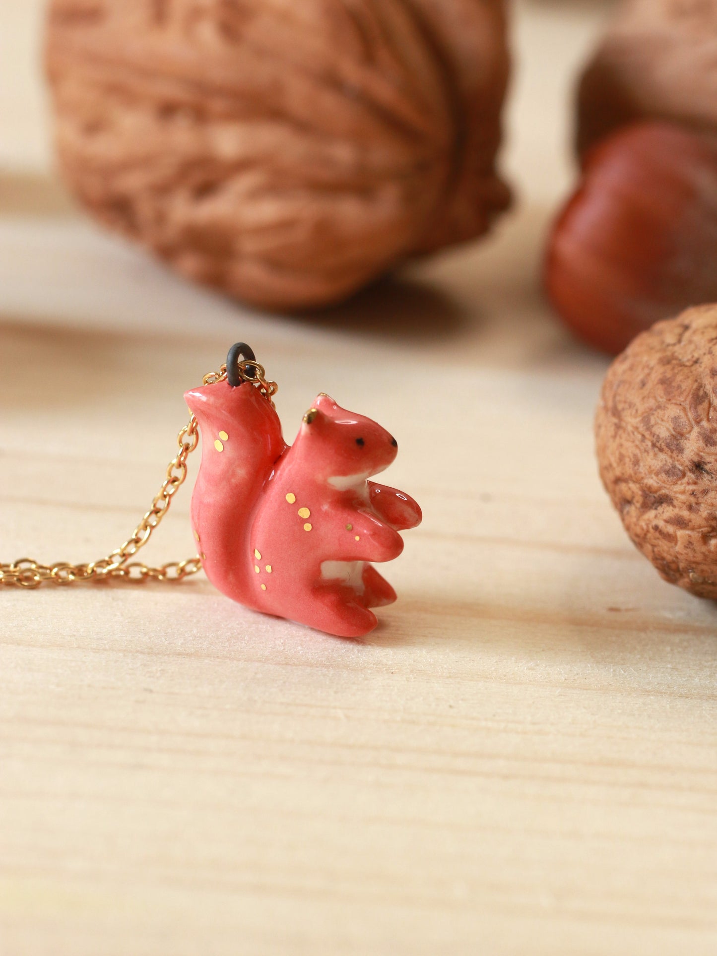 Ceramic squirrel necklace - 22k gold details