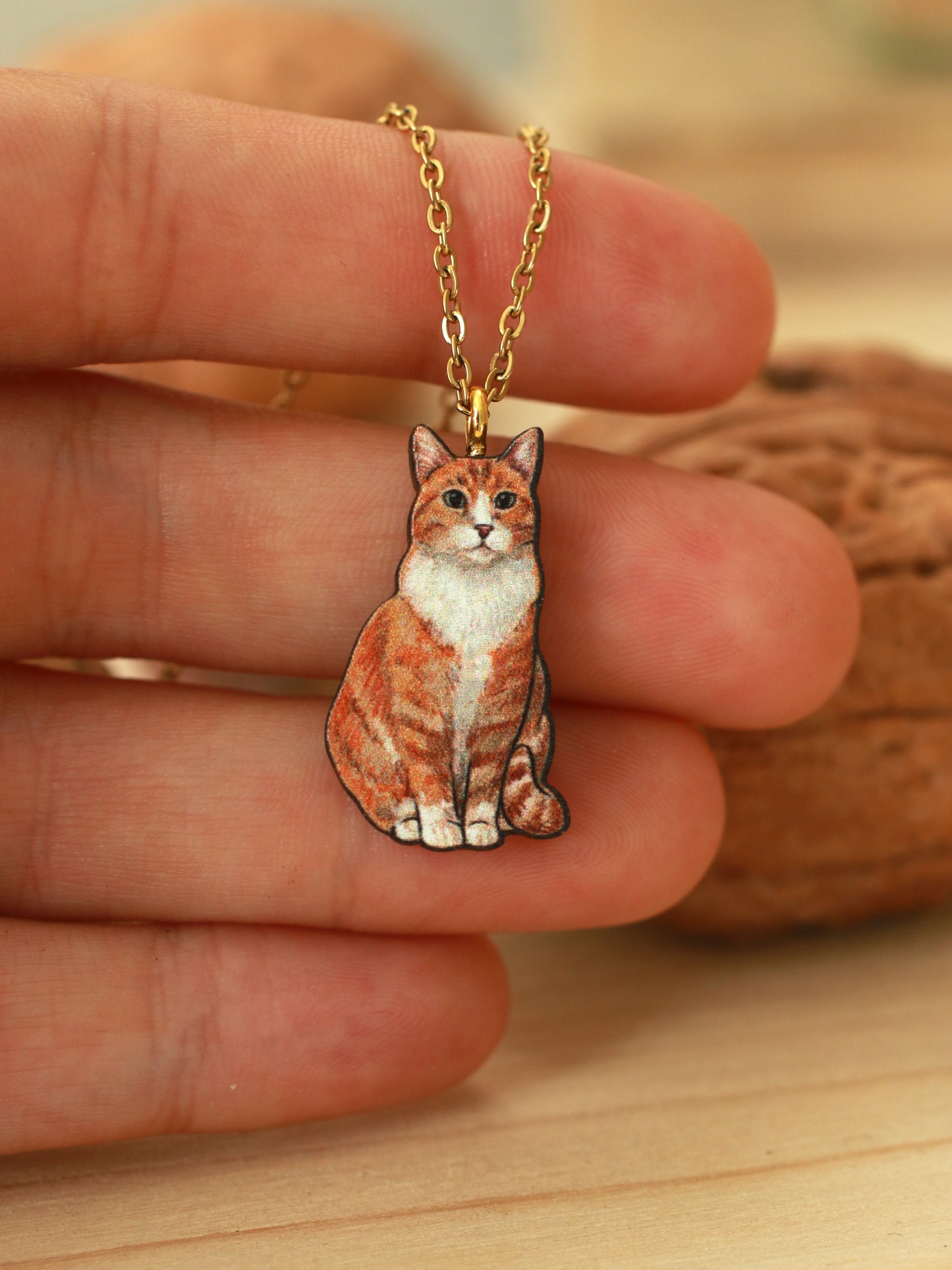 Orange tabby cat necklace