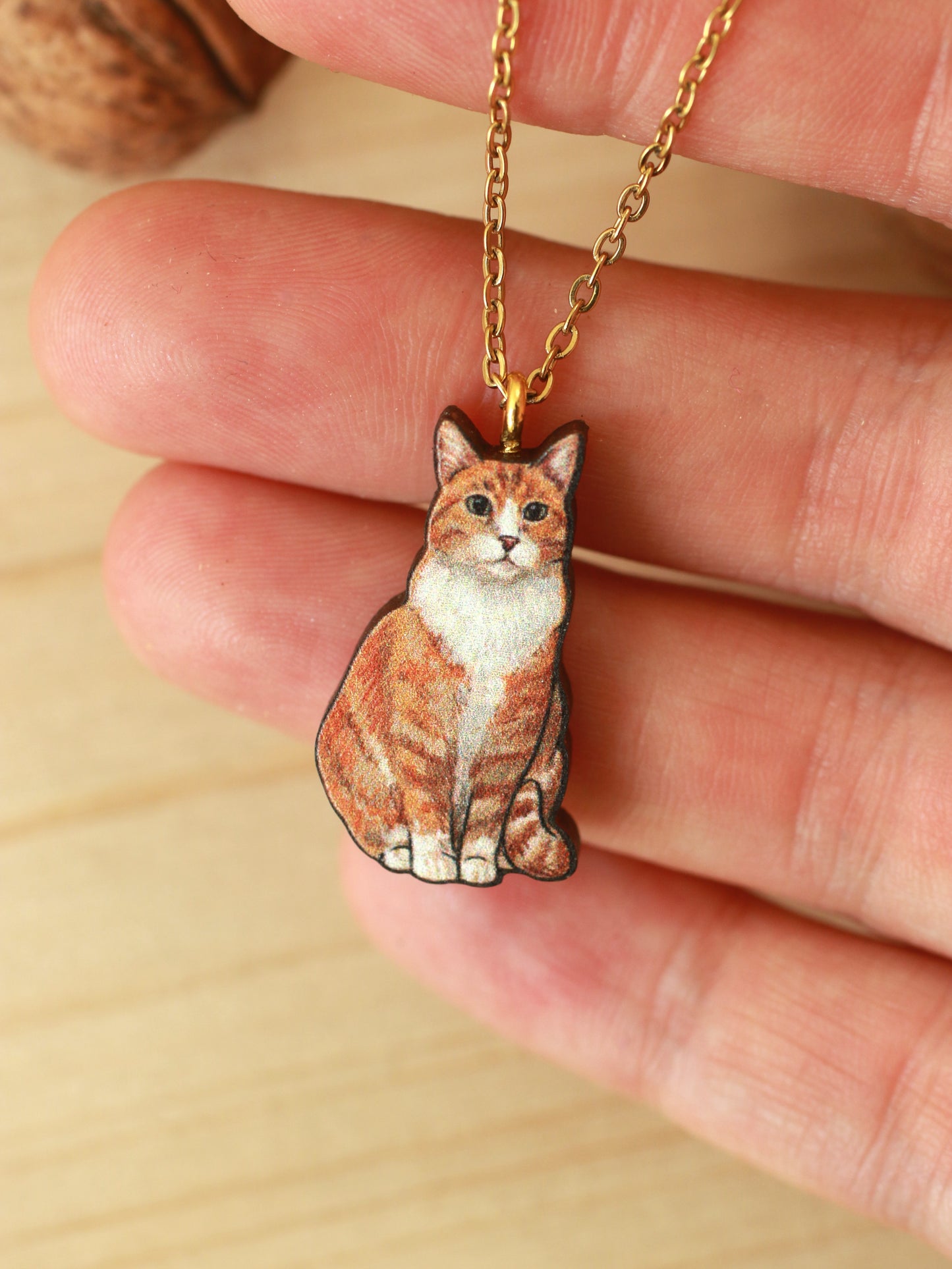 Orange tabby cat necklace