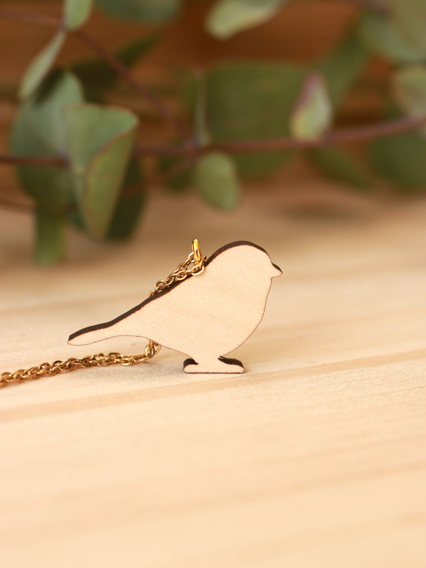 Blue tit necklace - wooden bird pendant