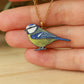 Blue tit necklace - wooden bird pendant