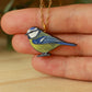 Blue tit necklace - wooden bird pendant