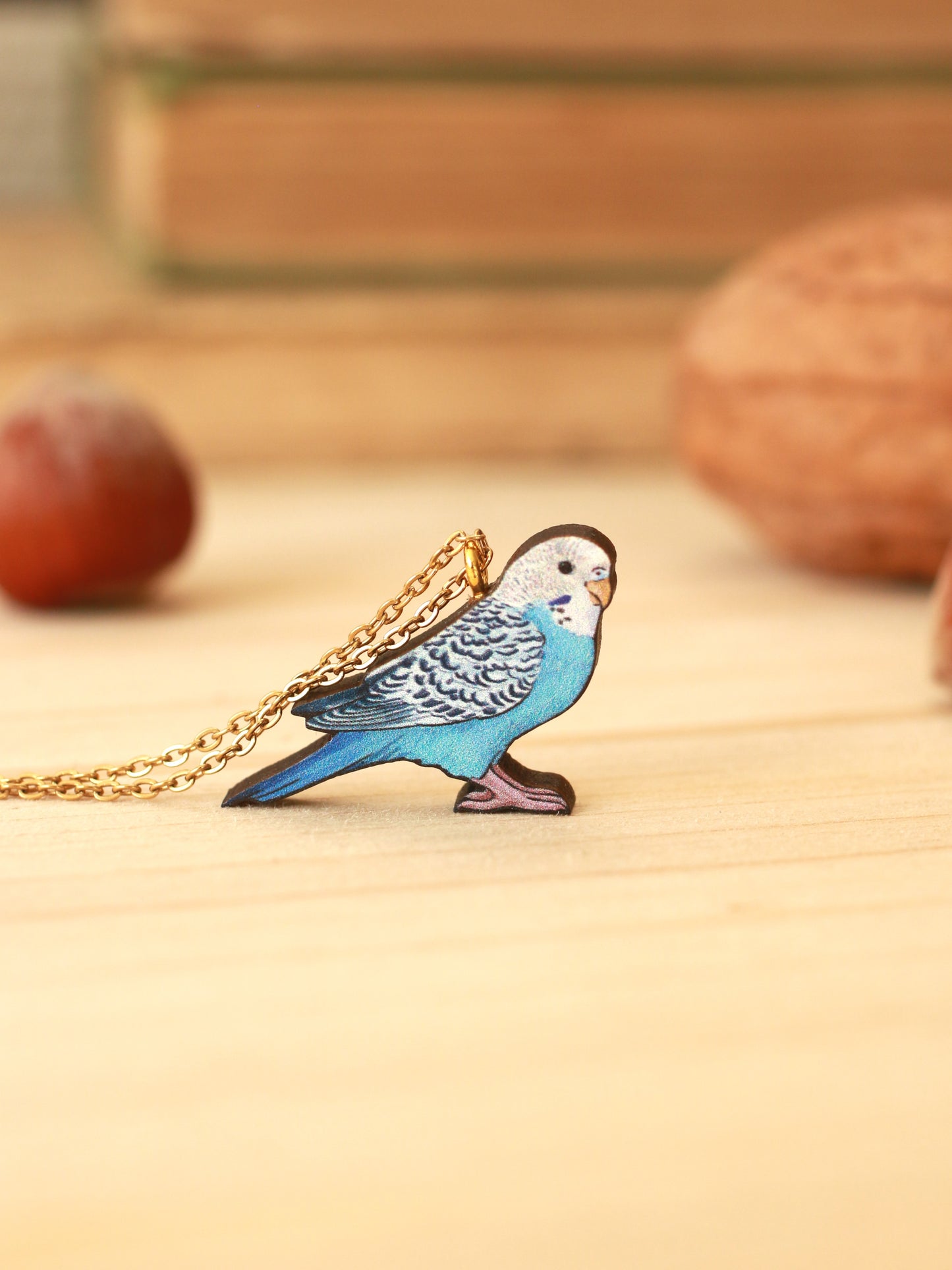 Blue budgie necklace - wooden Parrot pendant