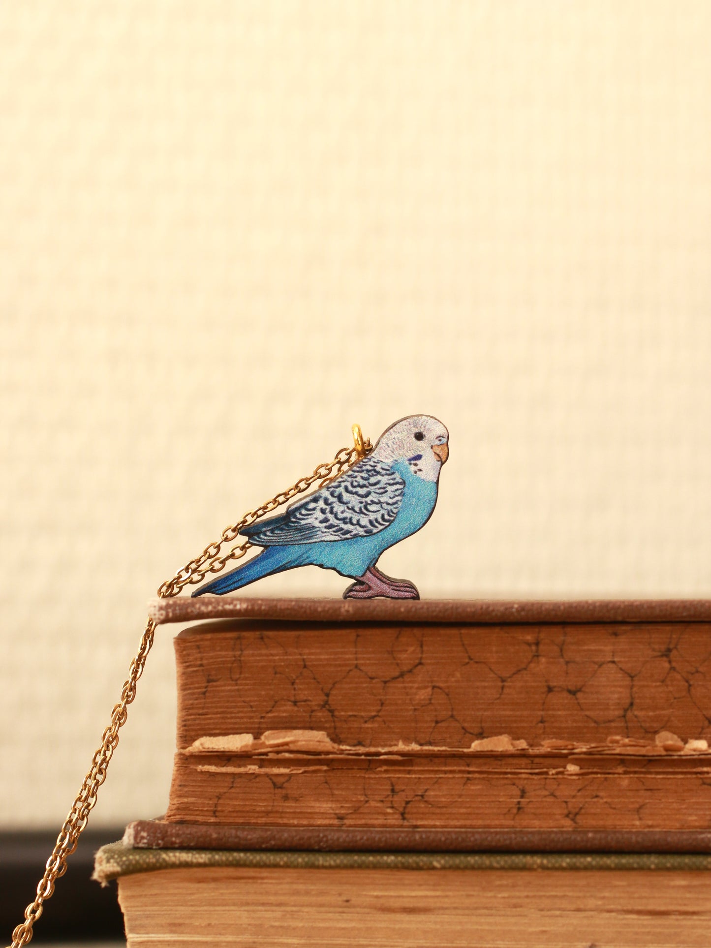 Blue budgie necklace - wooden Parrot pendant