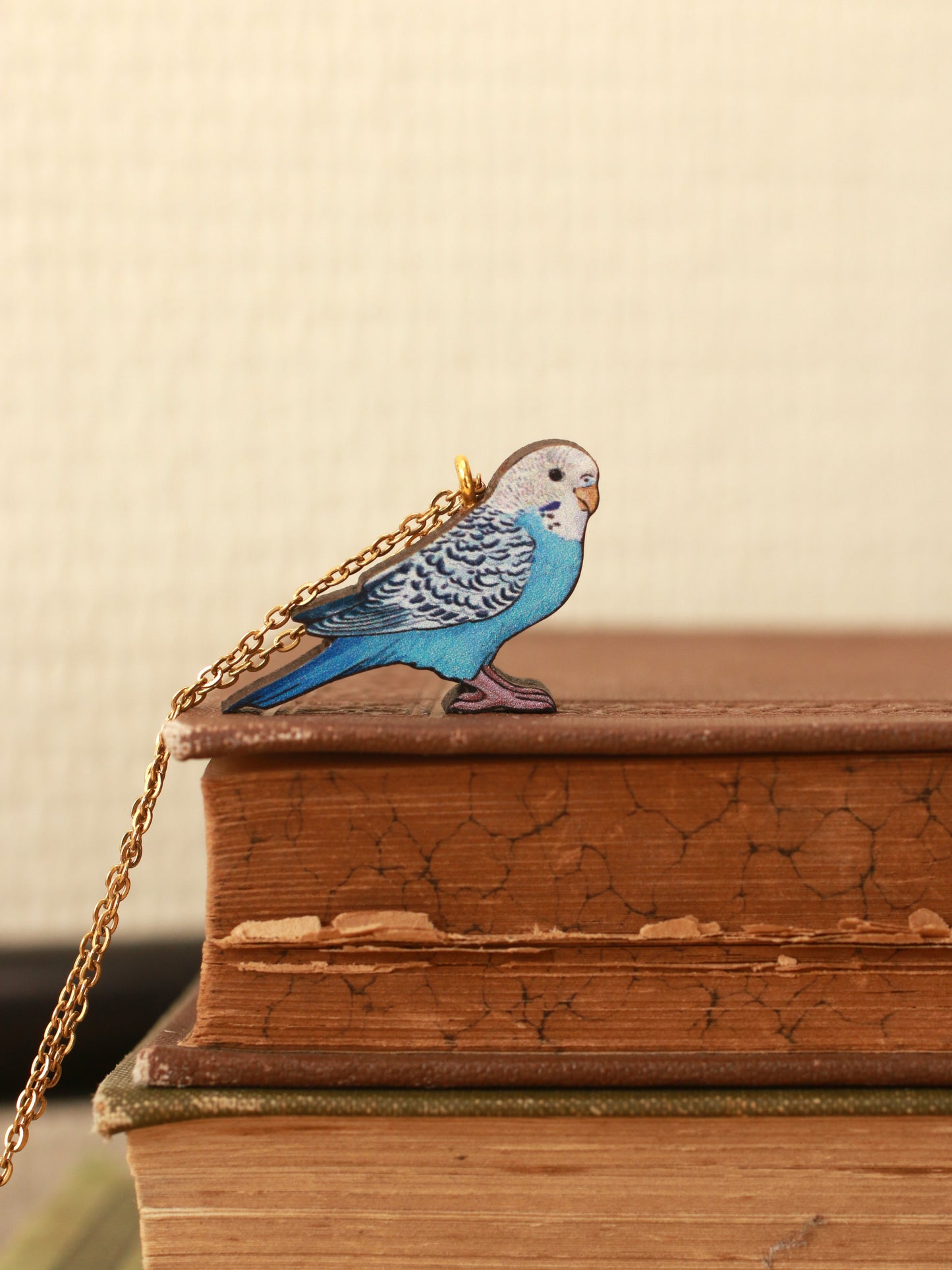 Blue budgie necklace - wooden Parrot pendant