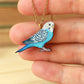 Blue budgie necklace - wooden Parrot pendant