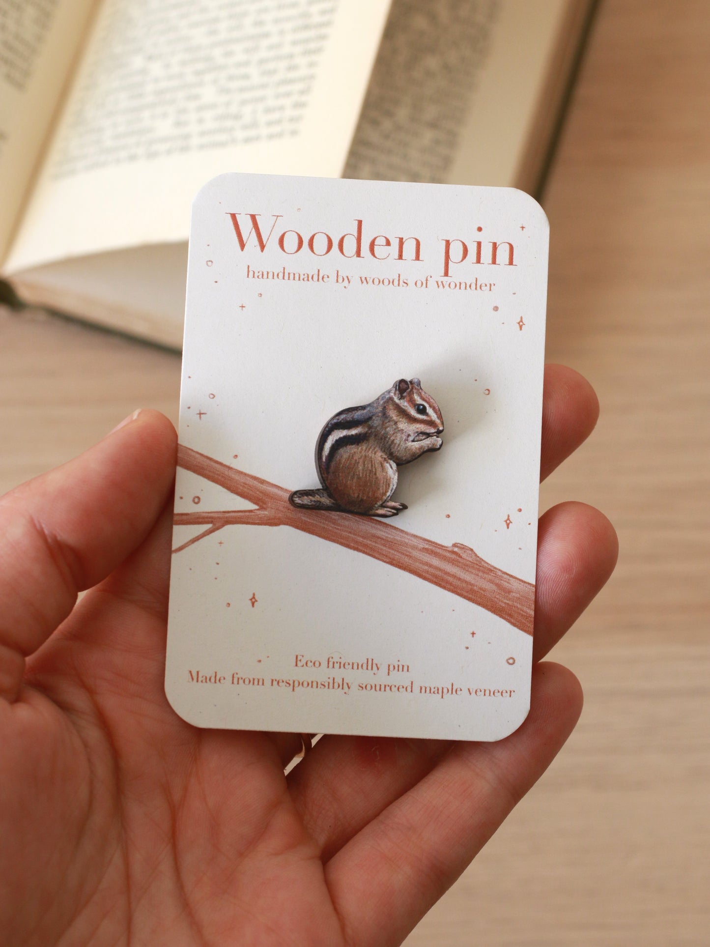 Chipmunk pin - Wooden pin